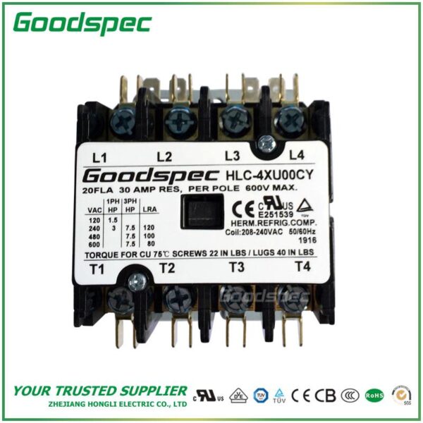 HLC-4XQ00CY(4P/20A/24V) DEFINITE PURPOSE CONTACTOR