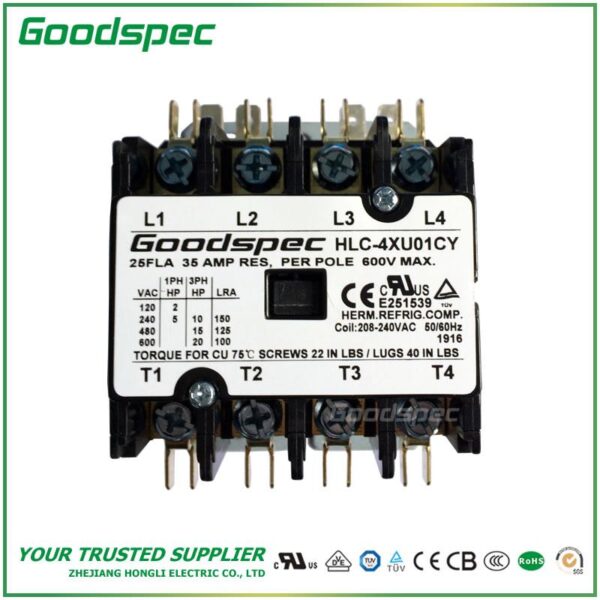 products-HLC-4XU01CY-001.jpg HLC-4XU01CY(4P/25A/208-240V) DEFINITE PURPOSE CONTACTOR