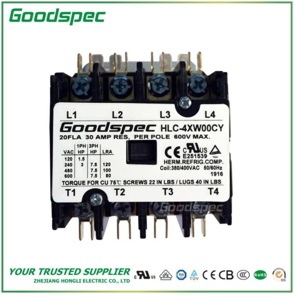 products-HLC-4XW00CY-001.jpg HLC-4XW00CY(4P/20A/380-400V)DEFINITE PURPOSE CONTACTOR